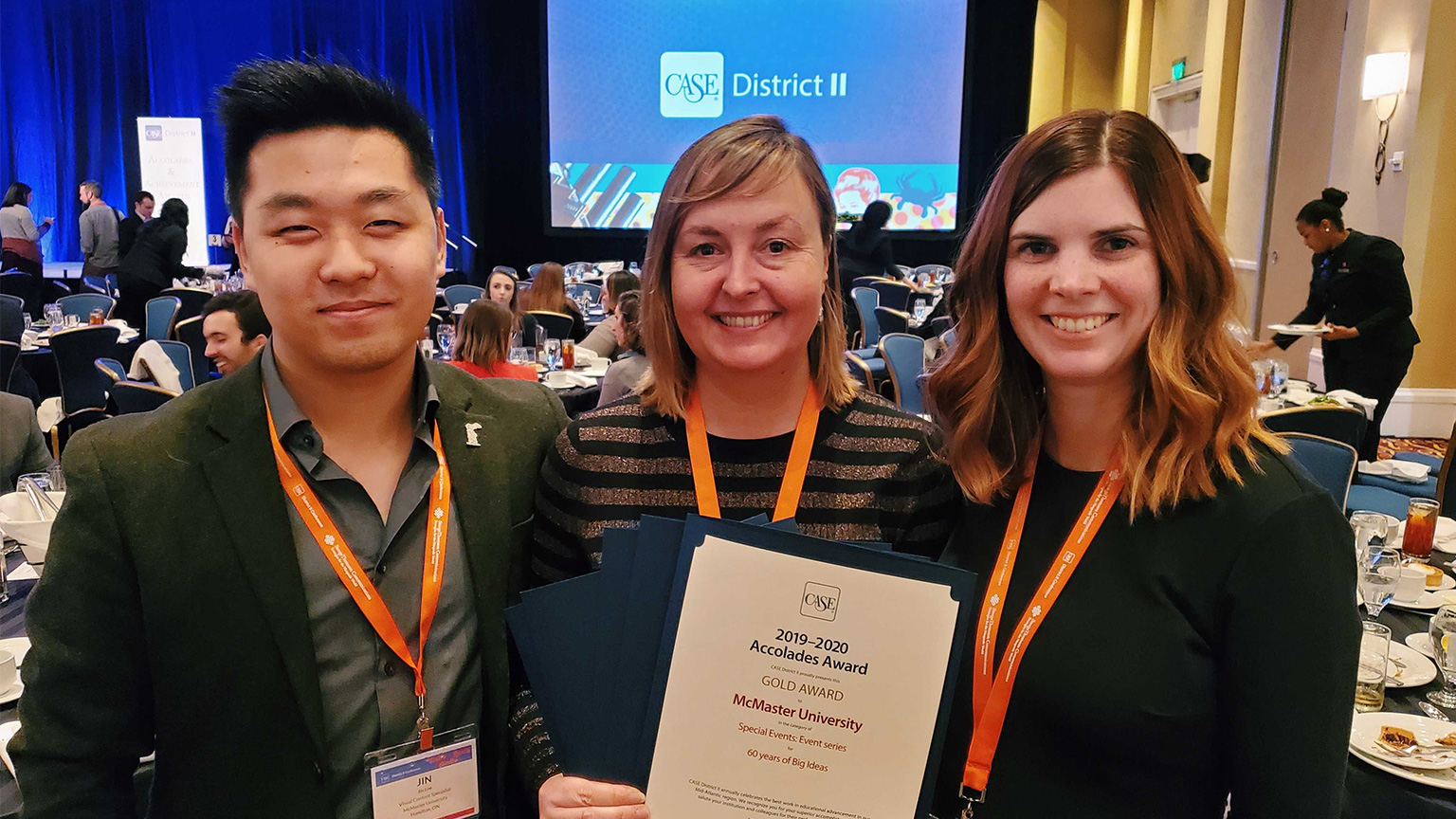 Jin Lee, Monique Beech and Ciara McCann from the Faculty of Engineering’s communications team pose with their award at the CASE District II awards event in Baltimore, Maryland.