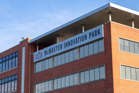 The McMaster Innovation Park sign on the building on Longwood Rd S