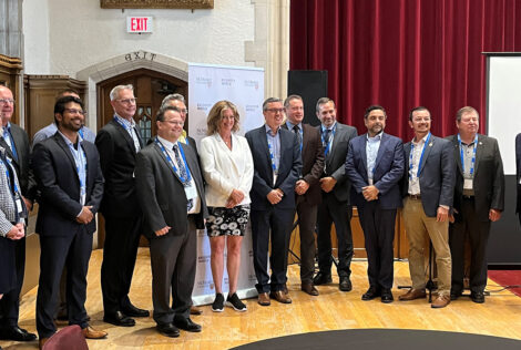 Representatives from Stern Labs, Toshiba, Liburdi, Unified Engineering, Laurentis Energy Partners, McMaster University, Mohawk College, Ontario Power Generation and Bruce Power, and local MPs Lisa Hepfner, MP for Hamilton Mountain and Dan Muys, MP for Flamborough-Glanbrook attend OCNI's Hamilton Nuclear Showcase at McMaster University.
