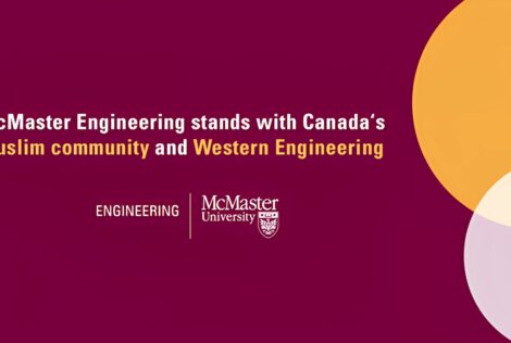 maroon infographic saying McMaster Engineering stands with Canada's Muslim community and Western Engineering