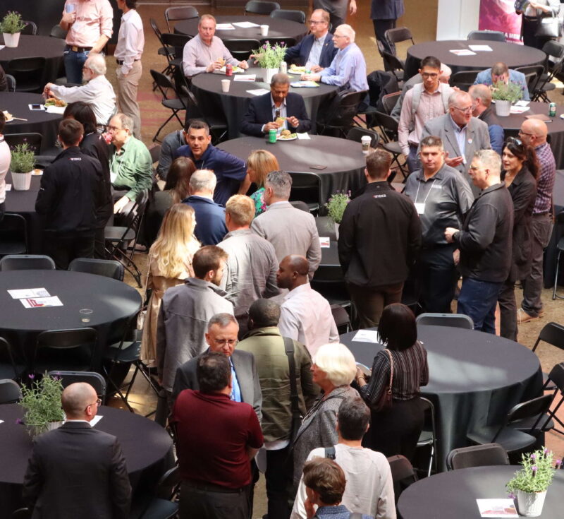aerial view of a networking event.