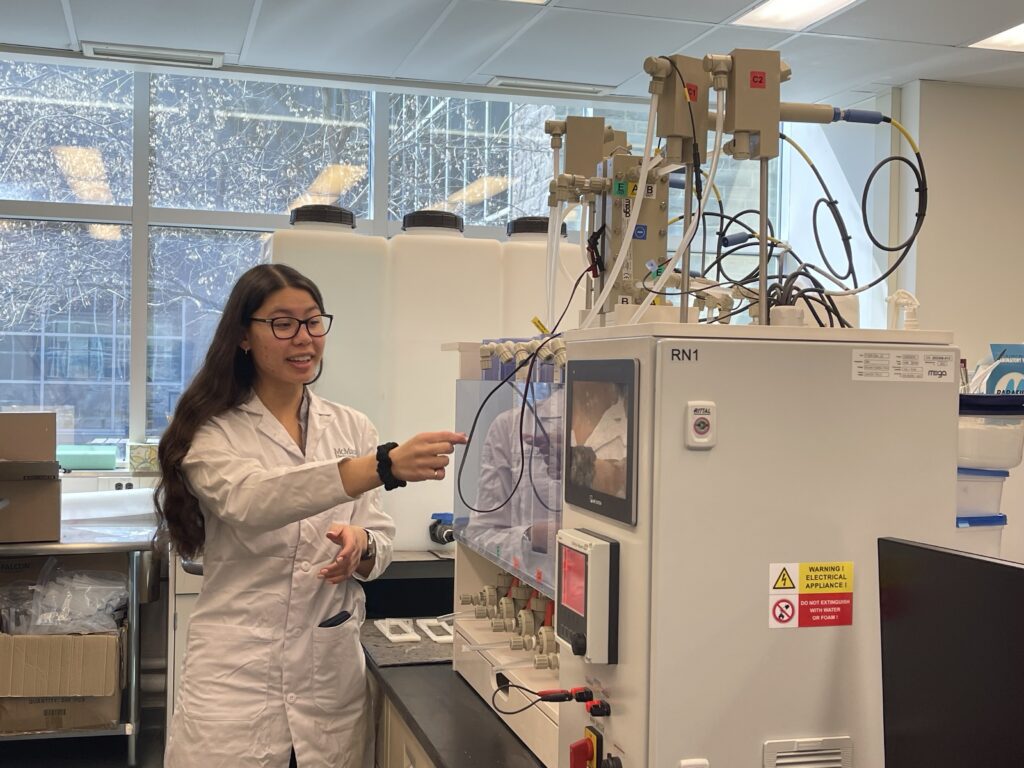 Chemical Engineering recent graduate Allison Suichies working on the BMED system in the de Lannoy Lab.
