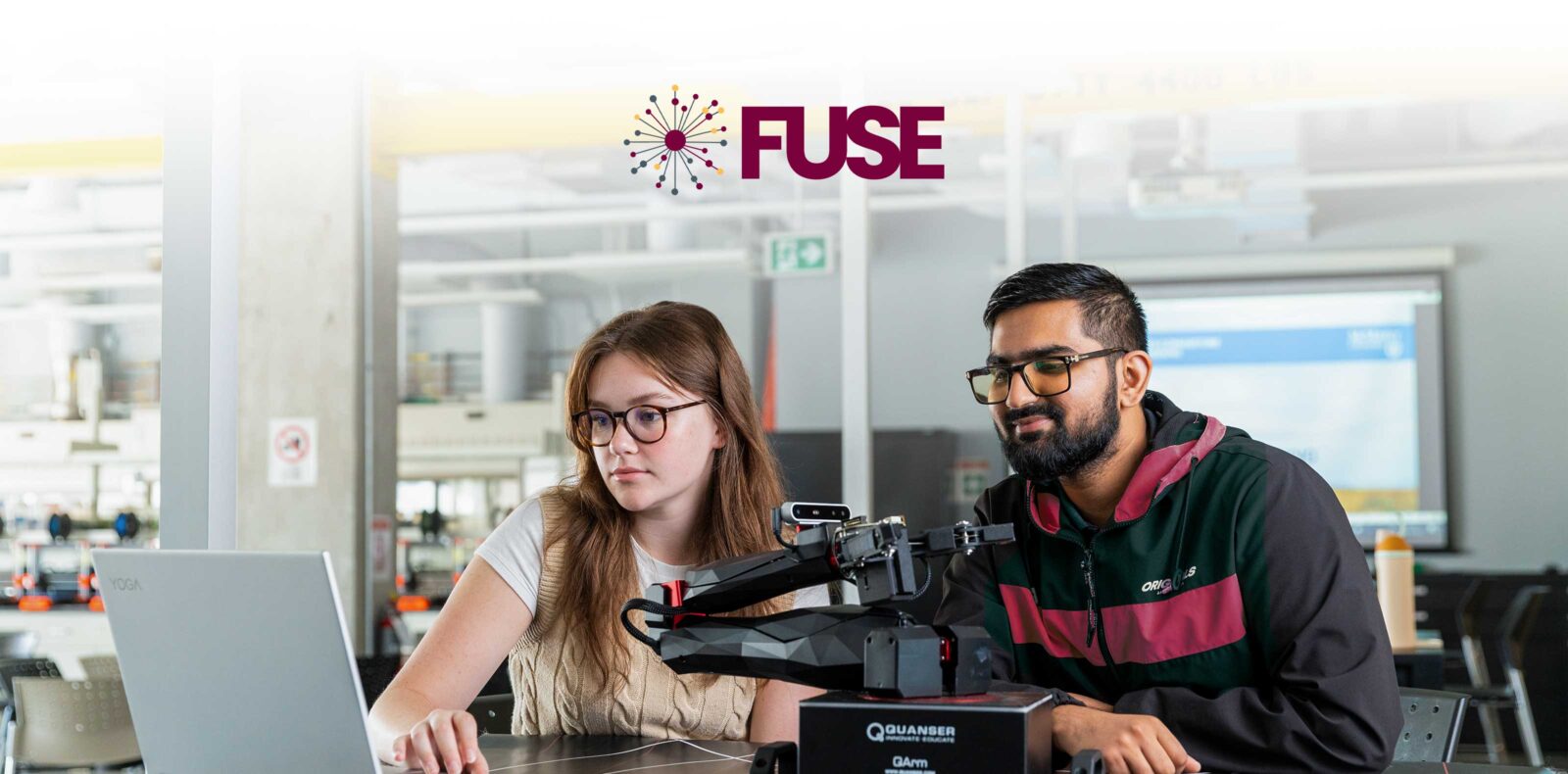 Students working, FUSE logo