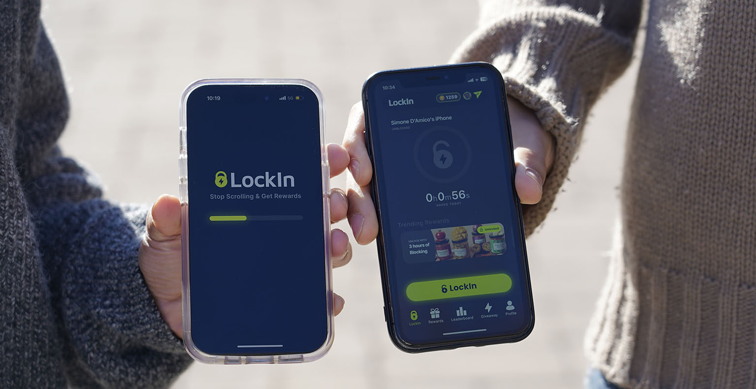 People holding two phones with the LockIn app on the screen